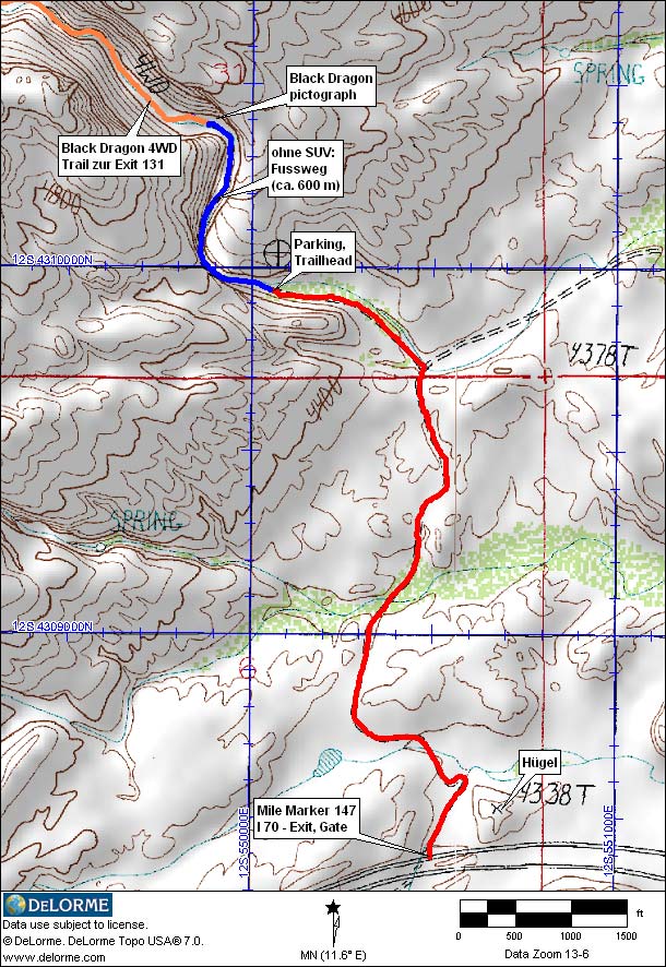 Karte: Zufahrt zum Black Dragon Canyon